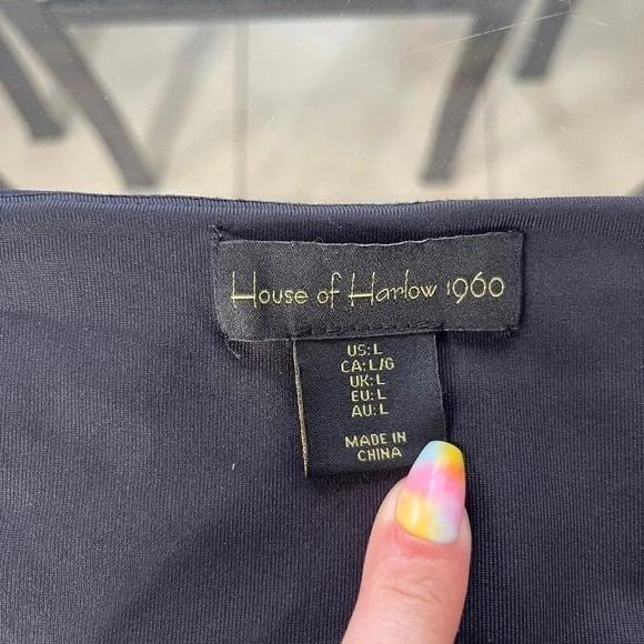 House of Harlow Fitted Square neck body suit shirt sleeves black size large - Picture 6 of 15